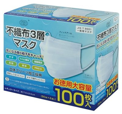 不織布３層マスクレギュラーサイズ100枚入